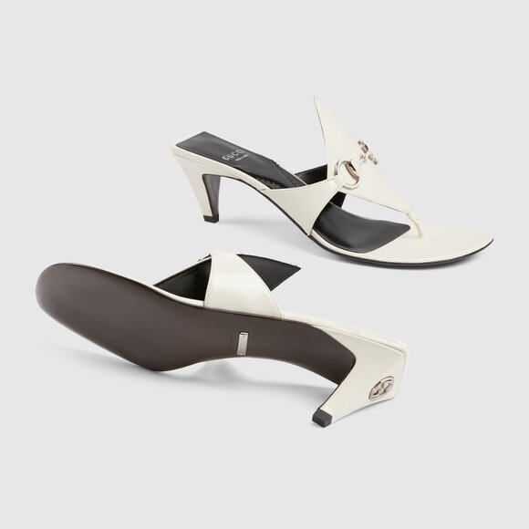 NIB Gucci Mariame 55mm Horsebit White Leather Thong sandals IT 39.5 US 9.5